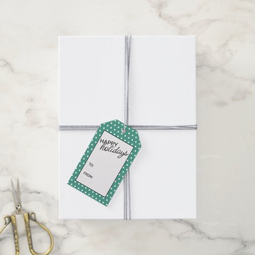 Simple Chic White Polkadots On Teal Blue Green Gift Tags