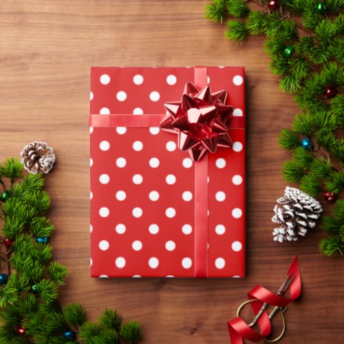 Simple Chic White Polkadots Pattern On Red Wrapping Paper