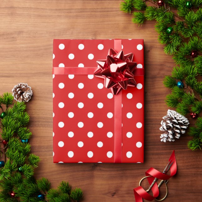 Simple Chic White Polkadots Pattern On Red Wrapping Paper (Holiday Gift)