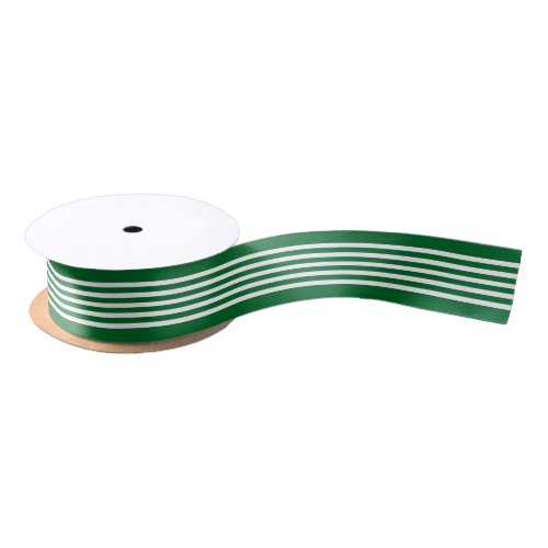 Simple Chic White Stripes Pattern On Green Satin Ribbon