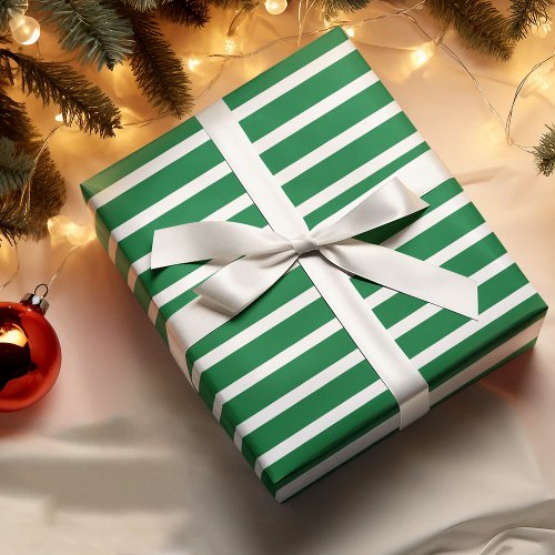 Simple Chic White Stripes Pattern On Green Wrapping Paper