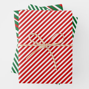 Simple Chic White Stripes Pattern On Red And Green Wrapping Paper Sheets