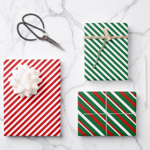 Simple Chic White Stripes Pattern On Red And Green Wrapping Paper Sheets