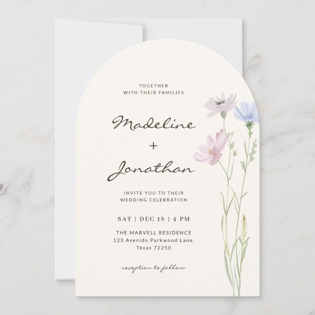 Simple Chic Wildflower Beige Wedding Invitation (Front)