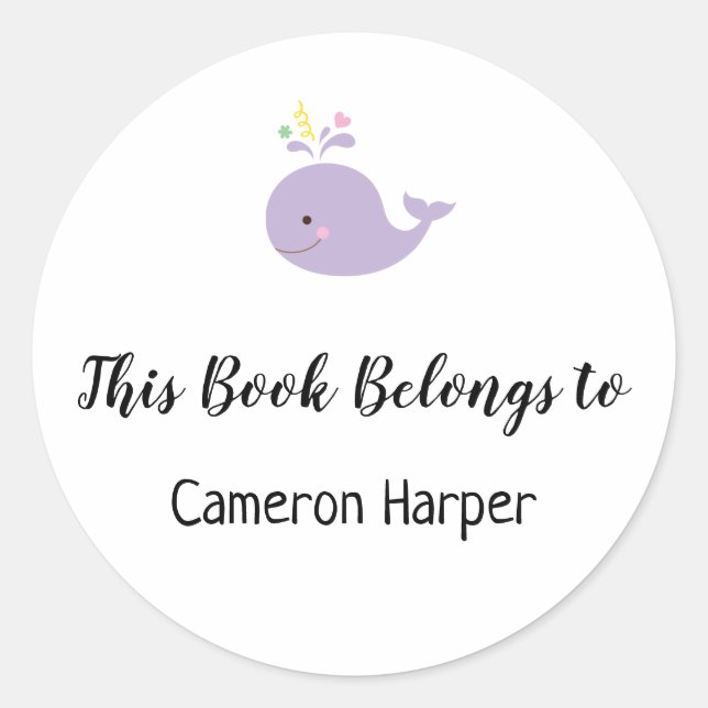 Simple Child and Baby Bookplate w/ Purple Whale (Front)