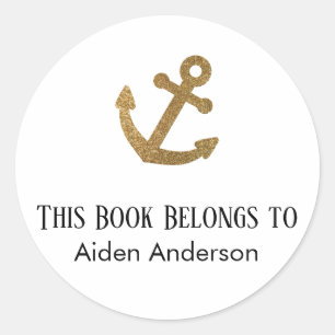 Simple Child Baby Gold Glitter Anchor Bookplate