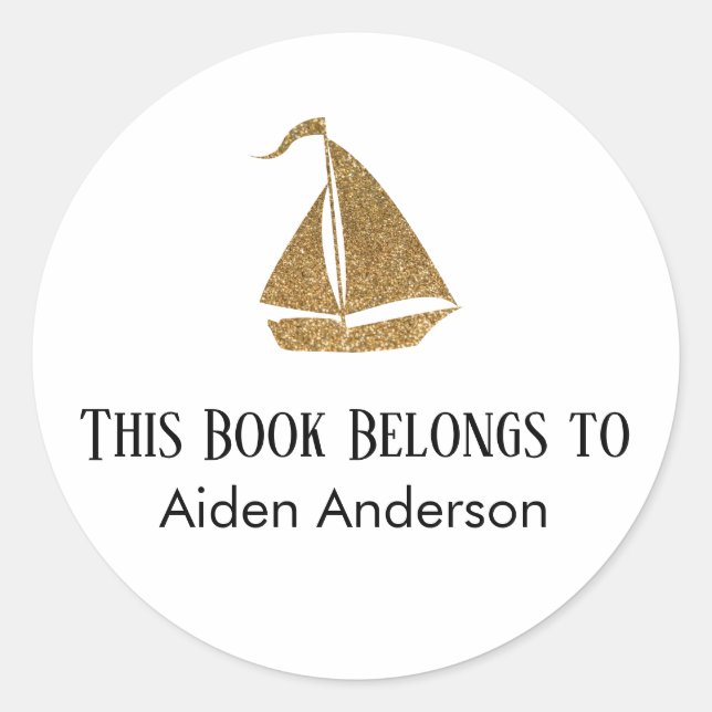 Simple Child Baby Gold Glitter Sailboat Bookplate (Front)