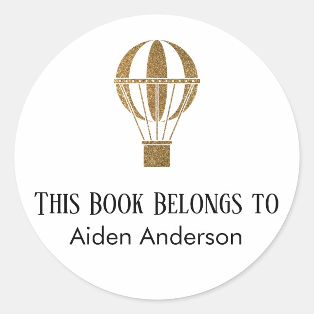 Simple Child Baby Gold Hot Air Balloon Bookplate (Front)