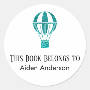 Simple Child Baby Teal Hot Air Balloon Bookplate