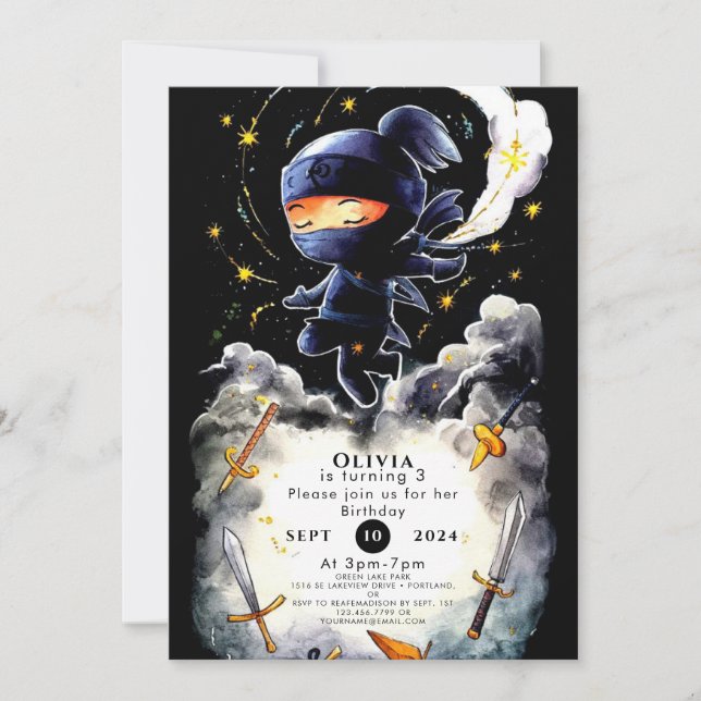 Simple Children Ninja Birthday Invitation (Front)