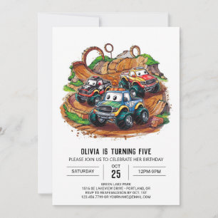 Simple Children's Monster Truck Birthday Invitation
