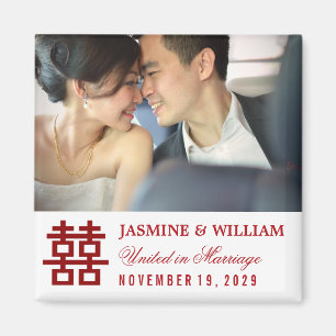 Simple Chinese Red Double Happiness Photo Wedding Magnet
