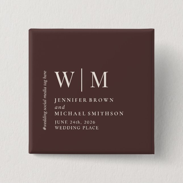 Simple Chocolate Brown Beige Formal Event Wedding Button (Front)
