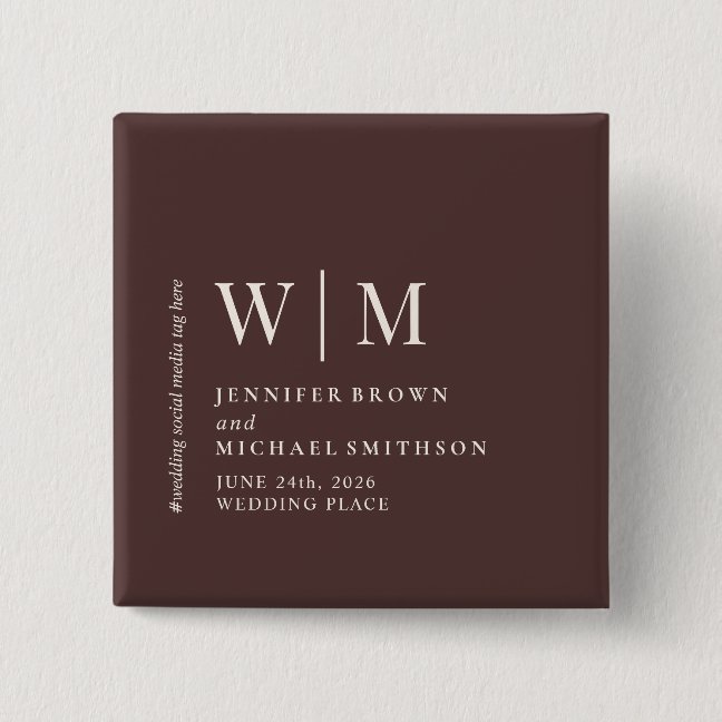 Simple Chocolate Brown Beige Formal Event Wedding Button