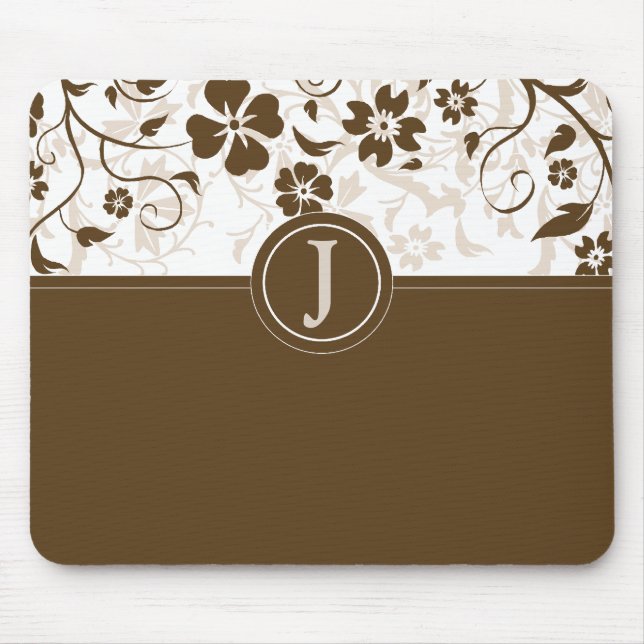 Simple Chocolate Brown Monogrammed Mousepad (Front)