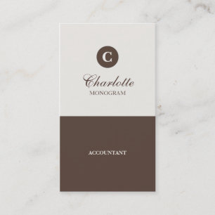 Simple Chocolate & Cream Monogram Business Cards