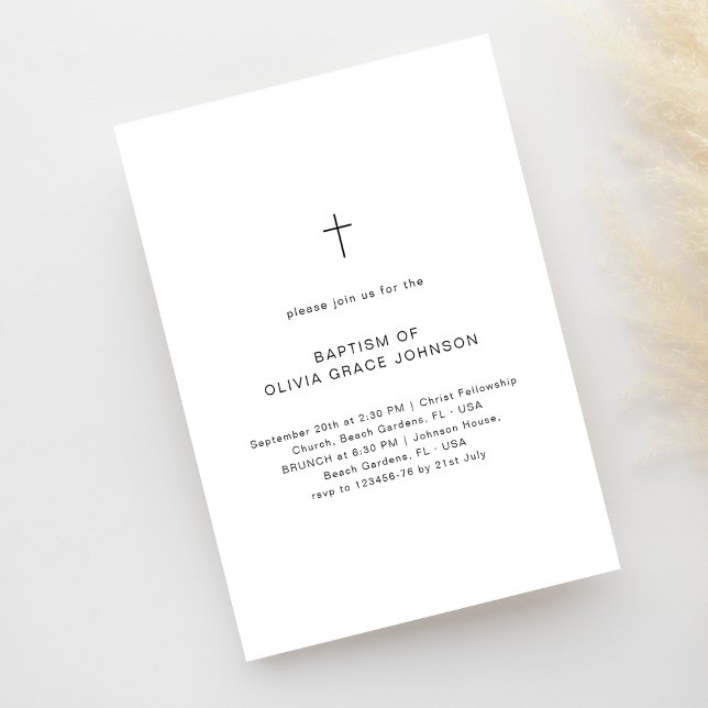Simple Christening Black & White Minimal Baptism Invitation (Creator Uploaded)