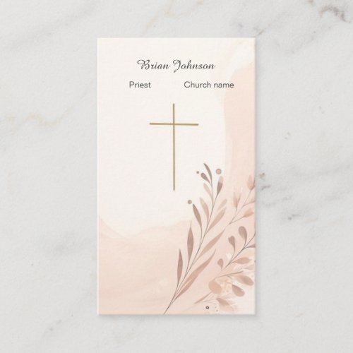 Simple Christian Cross Watercolor Flowers Beige  Business Card