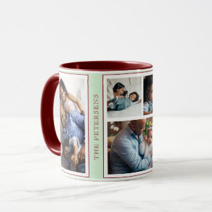 Simple Christmas 5 photo collage lime burgundy Mug