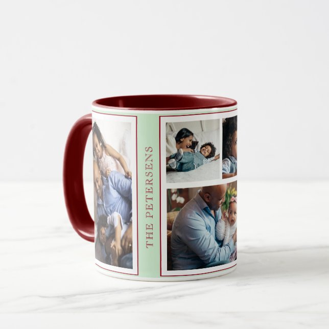 Simple Christmas 5 photo collage lime burgundy Mug (Front Left)