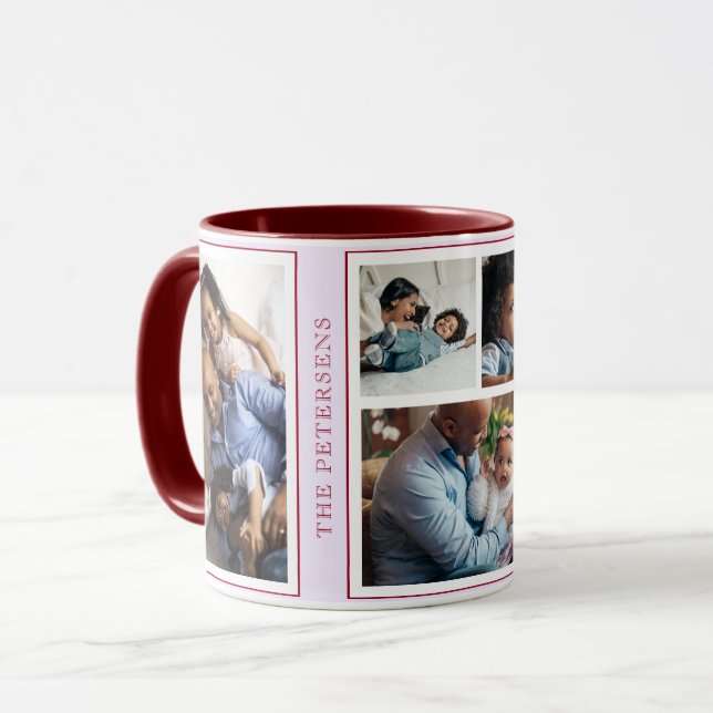 Simple Christmas 5 photo collage mauve burgundy Mug (Front Left)