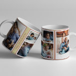 Simple Christmas 5 photo collage yellow burgundy Mug<br><div class="desc">Modern contemporary photo collage family winter holidays keepsake gift coffee mug in pale yellow and dark red burgundy with a trendy typography style.           Personalize it with 5 family shoots and your name!</div>