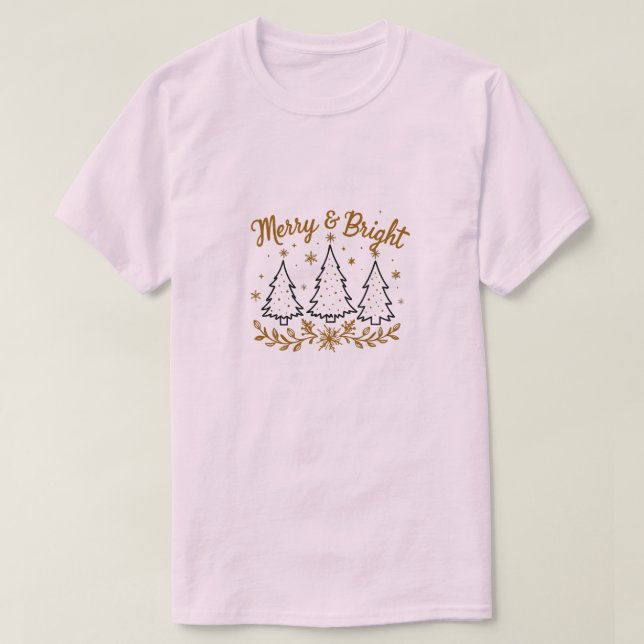 Simple Christmas  and Snowflakes  – Merry & Bright T-Shirt (Design Front)