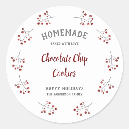 Simple Christmas Berry Wreath Holiday baking Classic Round Sticker