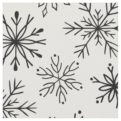 Simple Christmas Black White Snowflakes Pattern Fabric