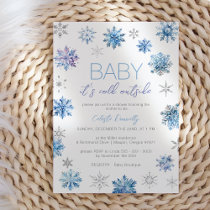Simple Christmas Blue Baby Its Cold Outside Shower Invitation