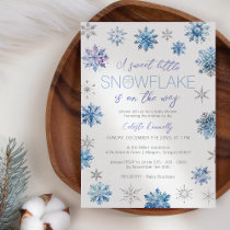 Simple Christmas Blue Little Snowflake Baby Shower Invitation