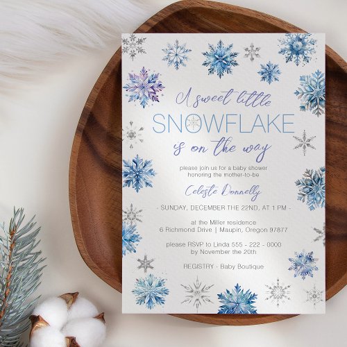 Simple Christmas Blue Little Snowflake Baby Shower Invitation