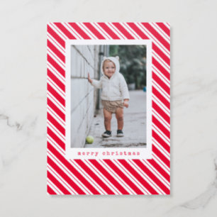 Simple Christmas Candy cane Holiday Letterpress Photo Cards