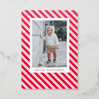 Simple Christmas Candy cane Holiday Letterpress Photo Cards