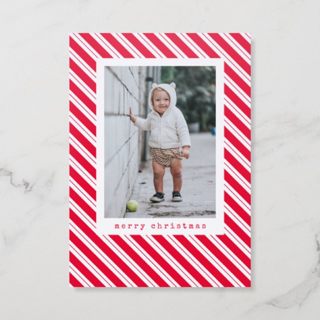 Simple Christmas Candy cane Holiday Letterpress Photo Cards (Front)