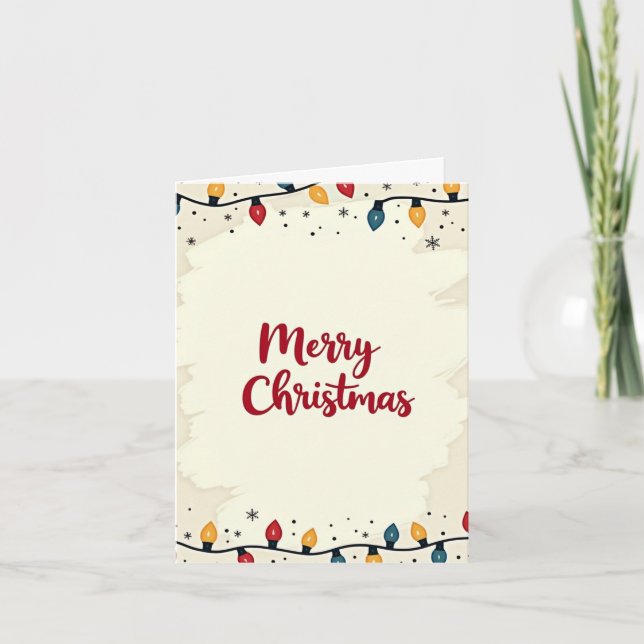 Simple Christmas Card with Colorful String Lights (Front)