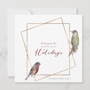 Simple Christmas Card with watercolor birds