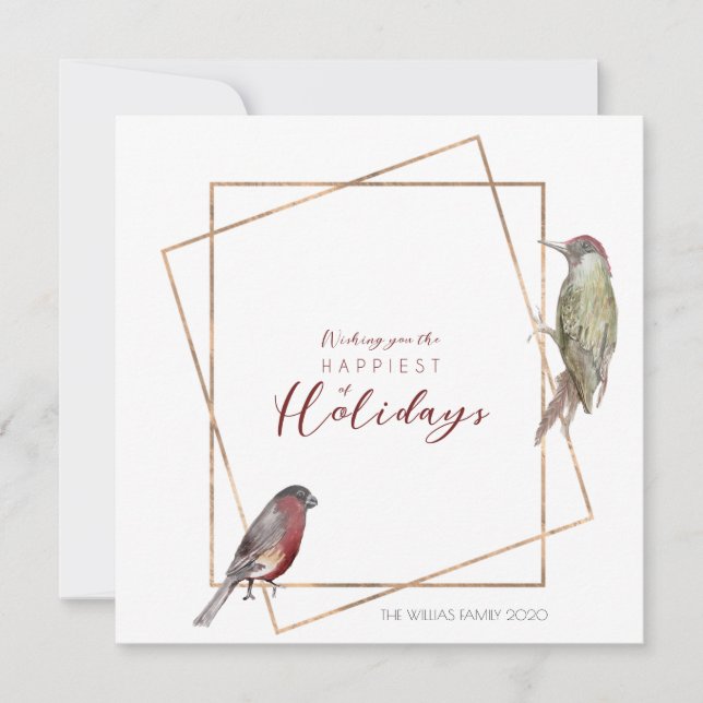 Simple Christmas Card with watercolour birds (Front)
