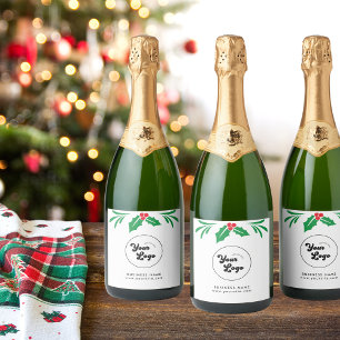 Simple Christmas Custom Business Company Logo Sparkling Wine Label