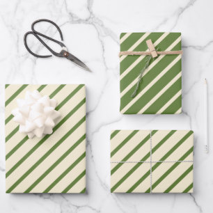 Simple Christmas Diagonal Stripe Retro Green Cream Wrapping Paper Sheets