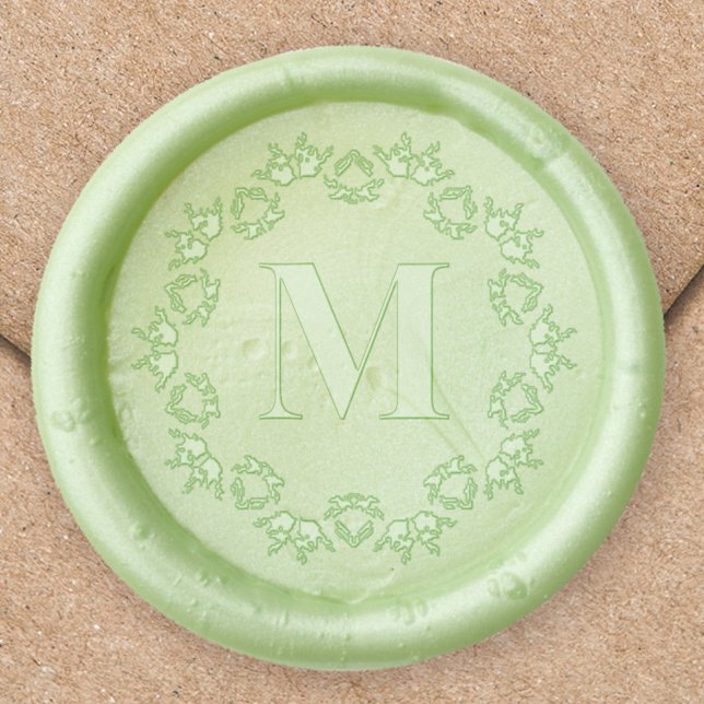 Simple Christmas Elegant Greenery Foliage Monogram Wax Seal Stamp (Christmas holiday monogram mandala greenery and foliage wax seal. )