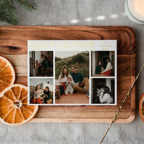 Simple Christmas Five_Photo Gold Foil Holiday Card