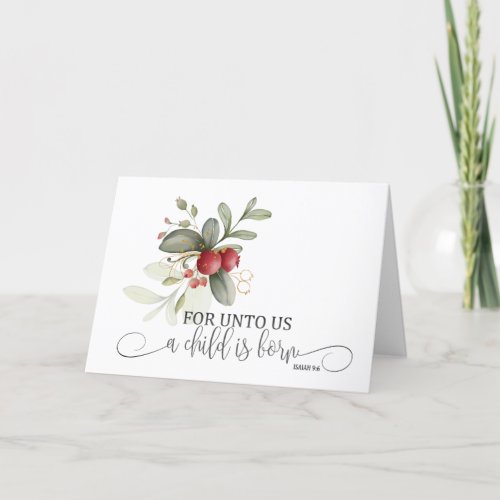 Simple Christmas Floral Bible Verse Isaiah 96 Holiday Card