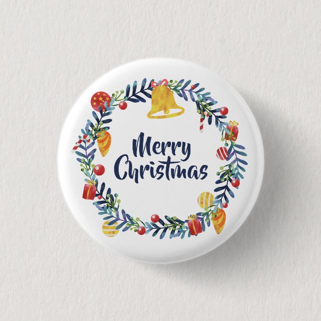 Simple Christmas Floral Wreath | Pin Button (Front)