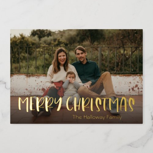 Simple Christmas Full Photo Gold Foil Holiday Card