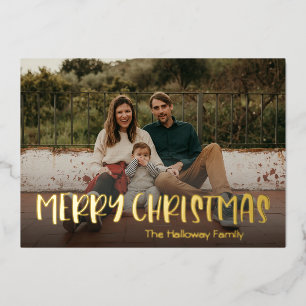 Simple Christmas Full Photo Gold Foil Holiday Card