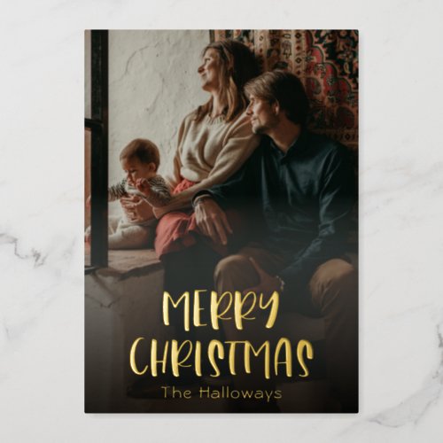 Simple Christmas Full Vertical Photo Gold Foil Holiday Card