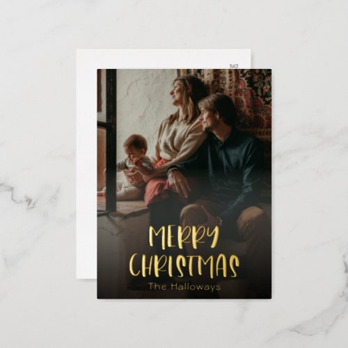 Simple Christmas Full Vertical Photo Gold Foil Holiday Postcard