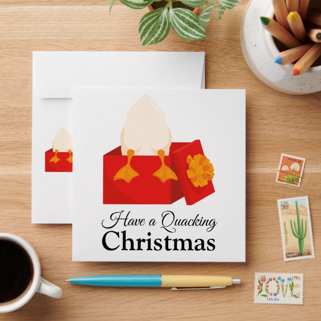 Simple Christmas funny cute Duck in red box Envelope (Desk)