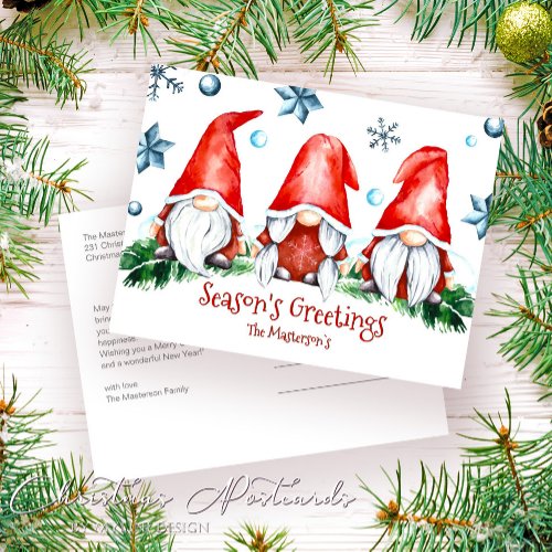 Simple Christmas Gnomes Holiday Season Greetings Postcard